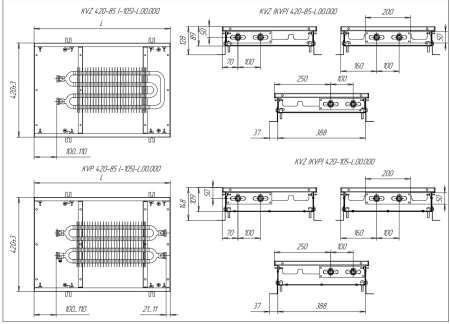 Внутрипольный конвектор Techno Usual KVZ 420-85-2500 с естественной конвекцией