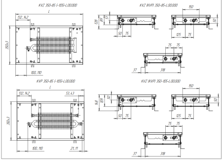 Внутрипольный конвектор Techno Usual KVZ 350-105-3900 с естественной конвекцией